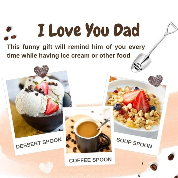 Personalized Dad's Ice Cream Shovel Funny Engraved Stainless Steel Spoon /Shovel - Picture 4 of 12